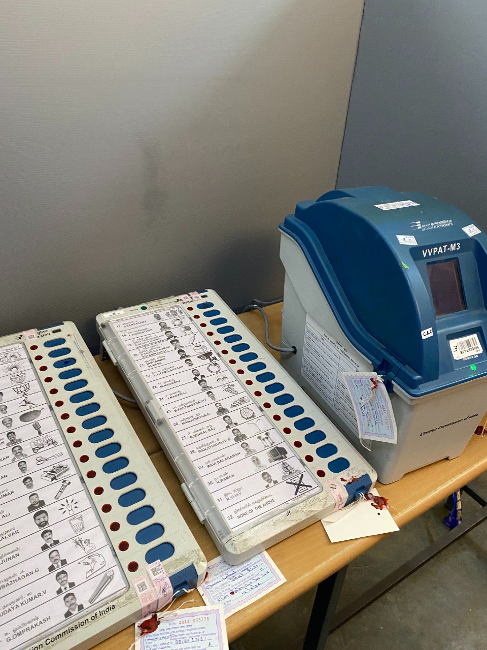 Cast Your Vote Here: EVM at polling booth at ELM Fabricius Higher Secondary School in Chennai where everyone cast their vote. Photo: S Vishnu Sharmaa